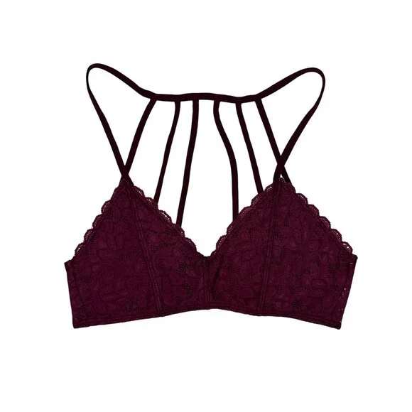 Black Cherry Lace Strappy Cage Back Bralette | Mob Wife Coquette Balletcore Goth - Picture 1 of 14